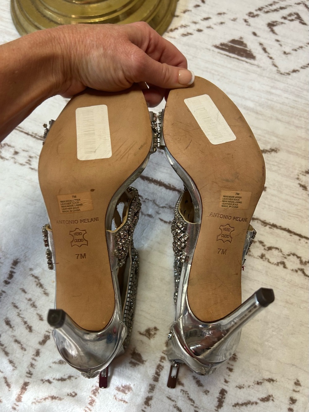 Antonio Melani Silver Rhinestone Strappy Heels Size 7 Evening Shoes - Picture 7 of 15